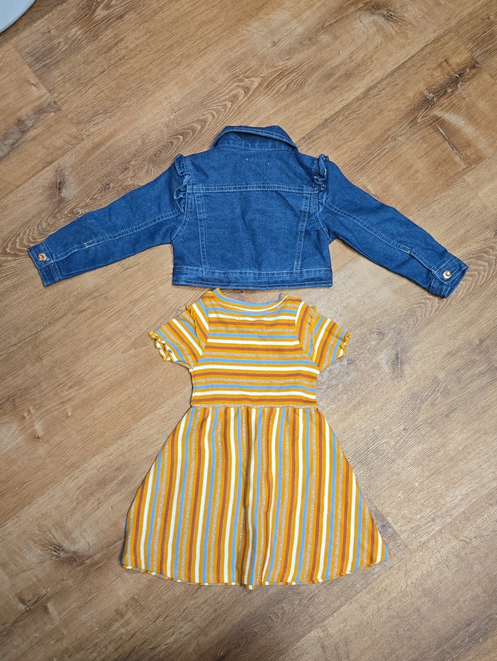 ☀️Nanette Lepore Blue Denim Jacket With Yellow Striped Dress 24m NWOT - Picture 3 of 5
